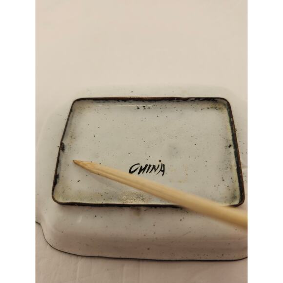 Chinese Vintage Hand Painted Enamel Trinket Dish Plate Tray Asian Geisha 4" - Picture 6 of 9